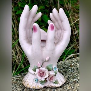 Vintage 1950s Antique LEFTON China Porcelain Cupped Lady Hands Flower Vase